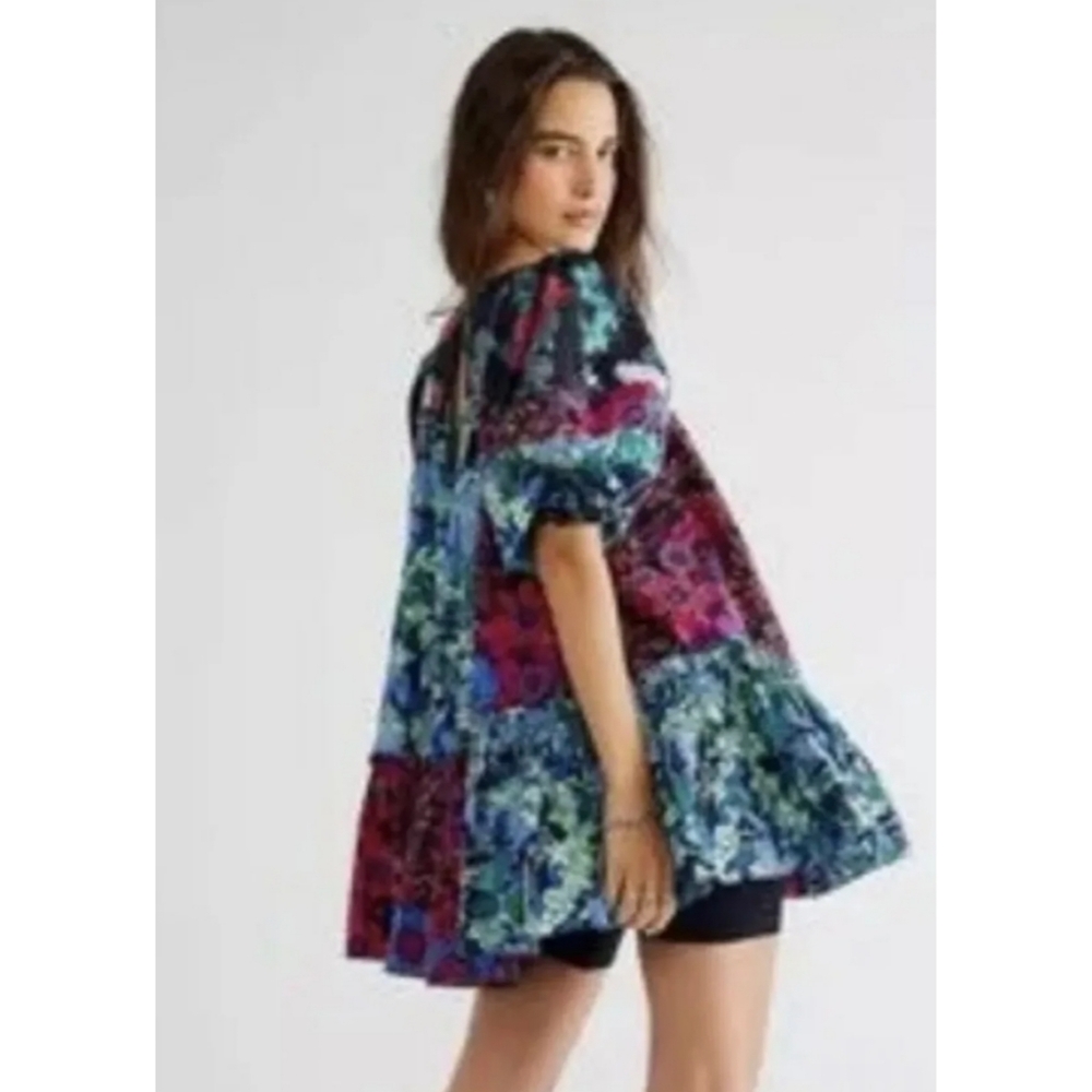 Free People × Prairie Field Mini Dress Floral Print Black Red Blue Green - Picture 3 of 7